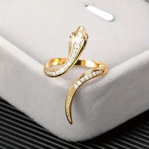 Snake Ring Gold Tone and Rhinestone Adjustable New